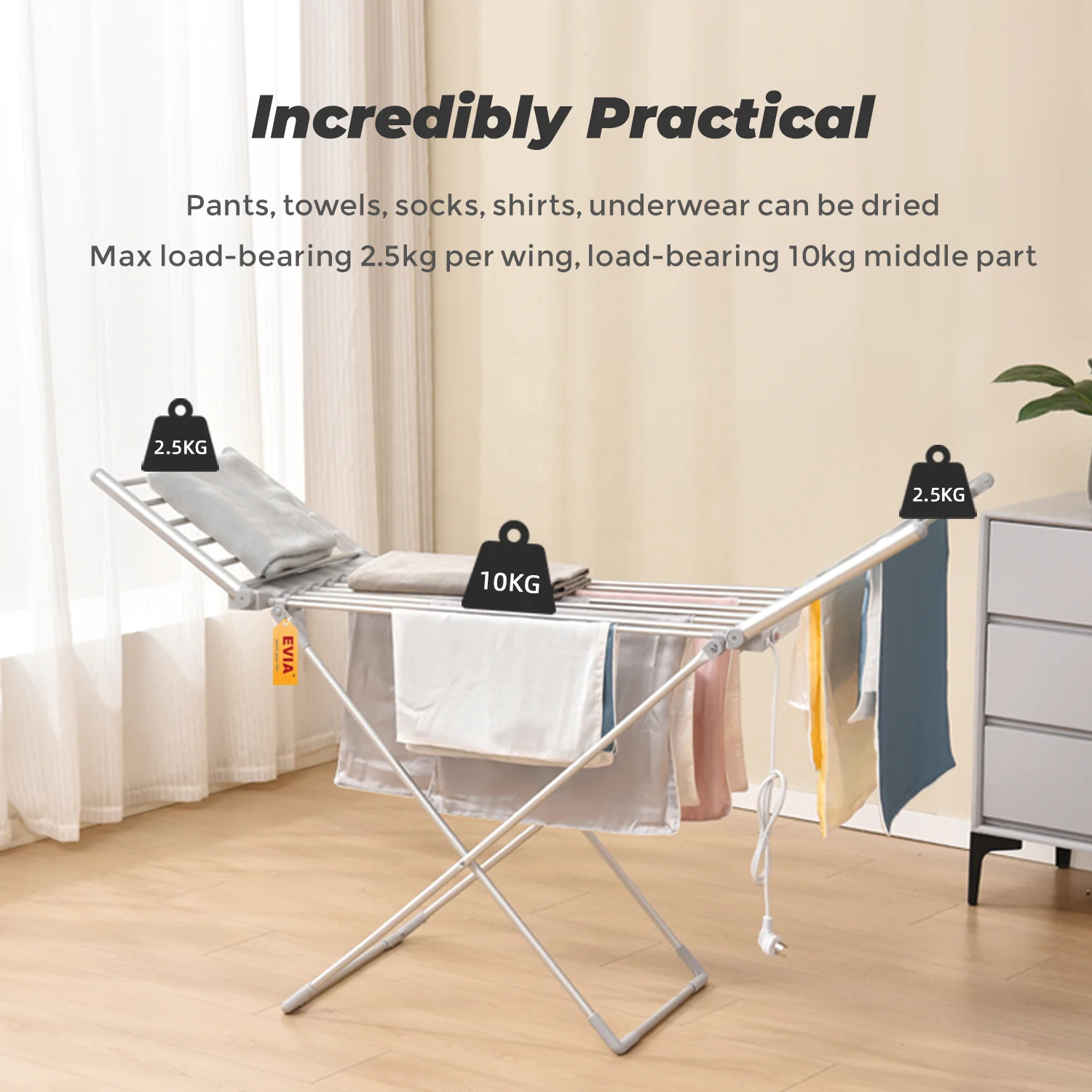 EVIA Convenient Floorstanding Large Capacity Portable Electric Clothes Dryer Rack
