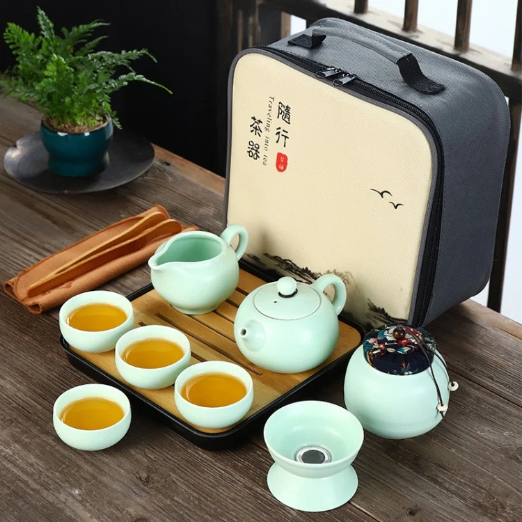 Kingze Custom Logo Vintage Chinese Tea Cup Set Travel Ceramic Matcha Tea Set