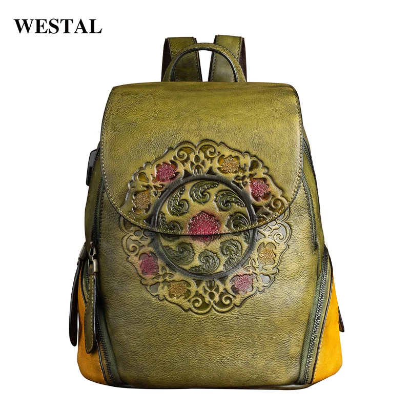 Amazon Hot Sales Vintage Leather Backpack Bag Ladies Hand Made Embodssed  Bags Women High Quality