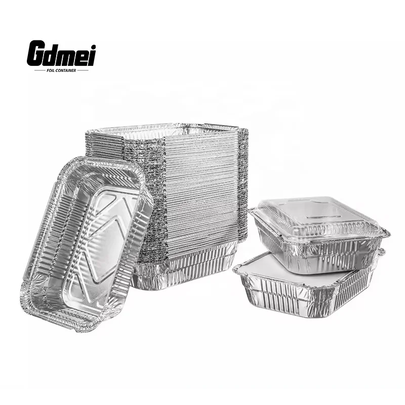 GDMEI Full-Size Disposable Aluminum Foil Trays Takeaway Baking Foil Containers Barbecue Food Aluminum Foil Pan with Plastic Lid