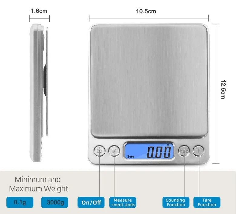 3kg 0.1g digital weighing kitchen scale waterproof food scale smart portable electronic scale