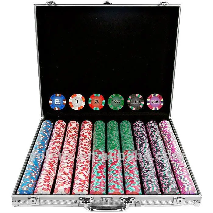 Clay Acrylic 1000 Portable Poker Chips Aluminum Case Set With Wooden Case Box 500
