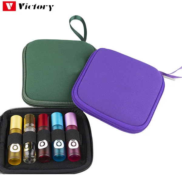 2022 Simple design neoprene protective hold 10pcs 10ml bottle essential oil roller pouch with a webbing handle to carry