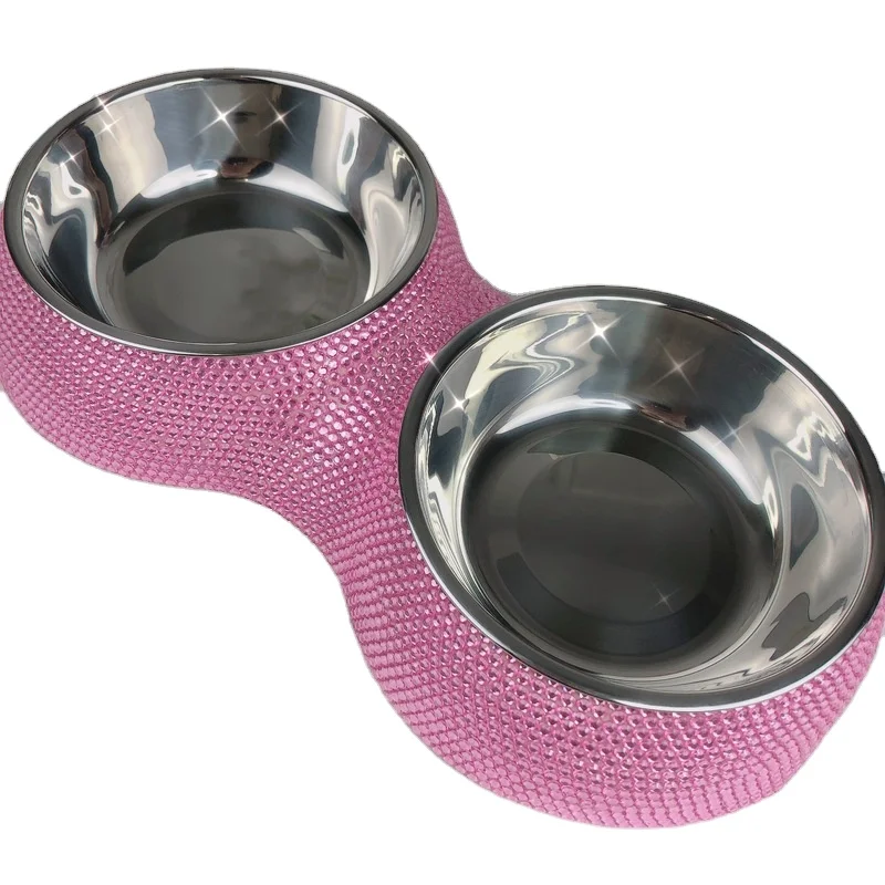 New Design Shining Bling Diamond Pet Feeding Bowl Crystal Studded Novelty Bowls Travel Pet Bowl