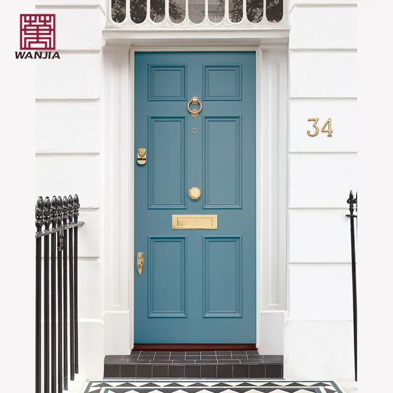 WANJIA Wood Front Door Entry French Style Customized Modern Exterior Entrance Solid Wooden Doors