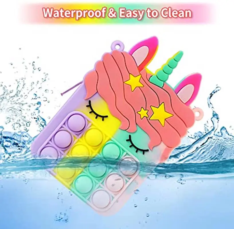 Kids Soft Silicone Bubble Poppet Crossbody Hand Money Bag Fidget Toy Push Kid Unicorn Pop It Coin Purse For Girls