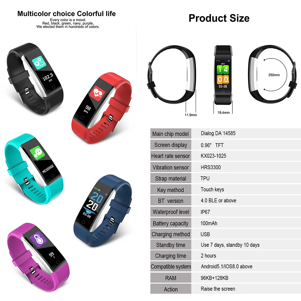 115 plus Fitness Tracker HR Activity Tracker Watch Heart Rate Monitor Waterproof Fitness Band Step Calorie Counter Smart Watch