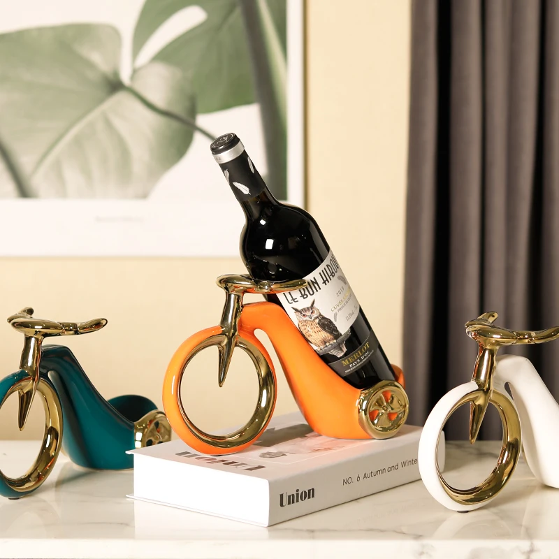 luxury ceramic bicycle with gold line bottele holder stand desktop ornament wine rack