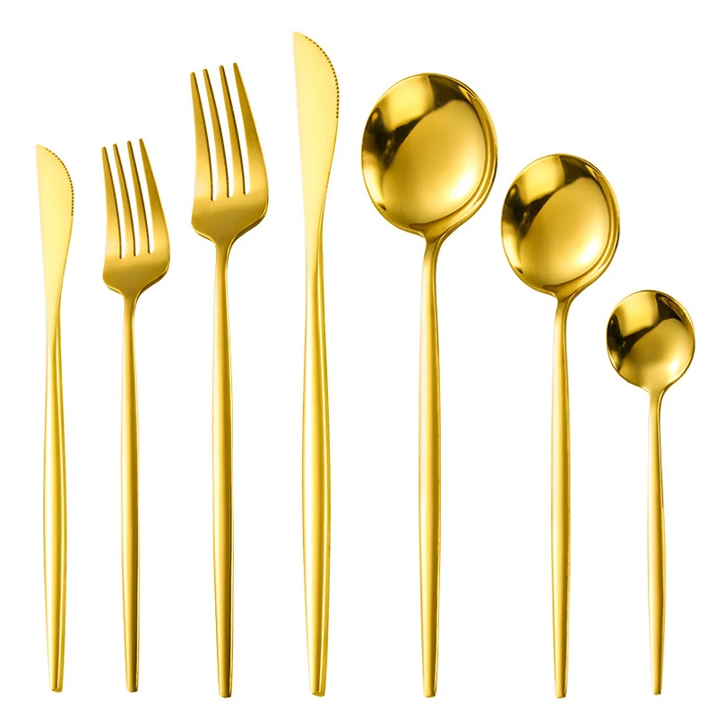 Wholesale Golden Wedding Silverware Stainless Steel Portuguese Spoon Fork Knife Flatware Gold Cutlery Set