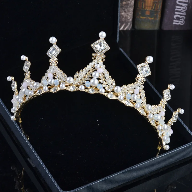 New High Quality Luxury Crystal Rhinestone Headdress Bridal Hair Accessories Brida Alloy Pearl Princess Tiaras and Crowns
