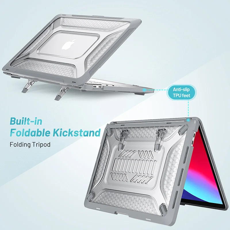 For MacBook Pro 13 2018/2020 new style protective case with foldable kickstand clear TPU bumper rugged anti-scratch laptop cover