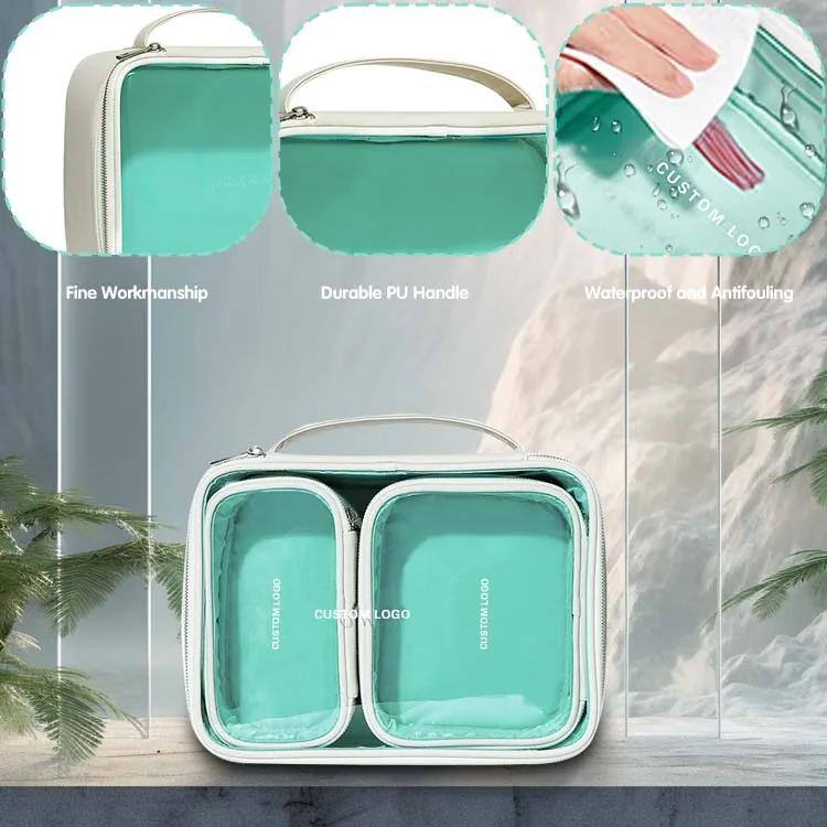 2024 Travel Portable Desktop Storage Cosmetic Cases New Product Recycled Material Hard Case Full Emerald Green Makeup Bag Set