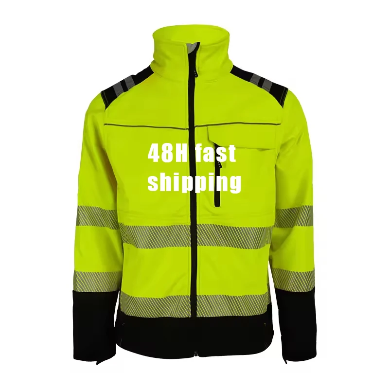 Custom Size Yellow Safety Reflective Jacket Working Cloths Stretch Softshell Workwear Jacket