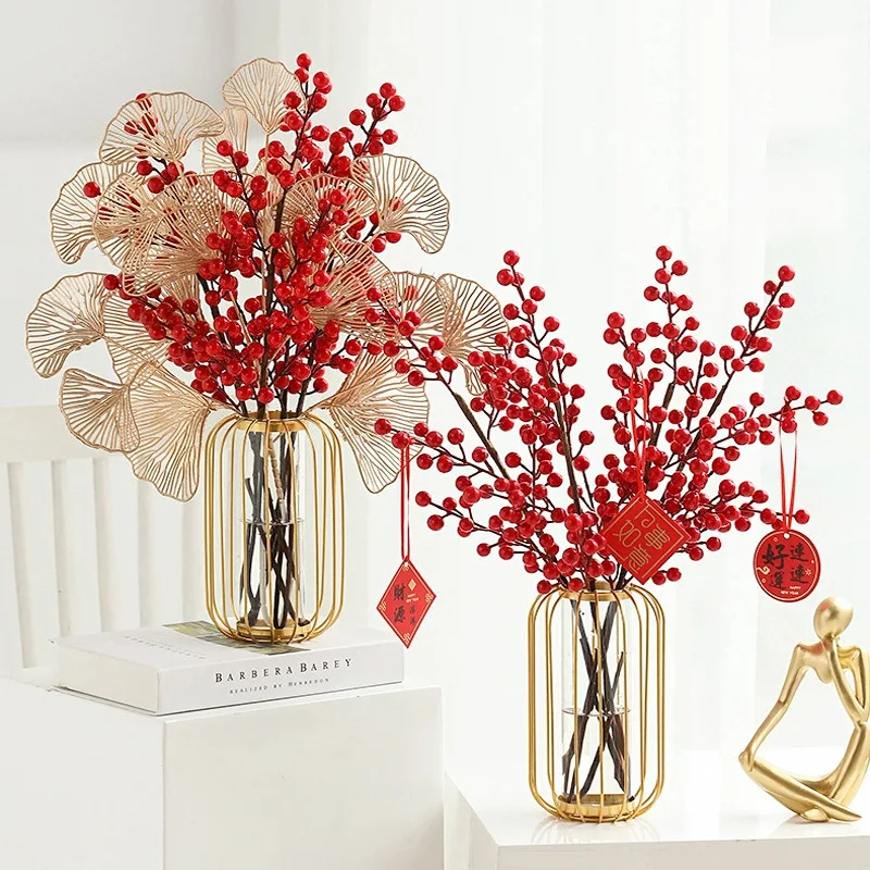 Decorative flower boho decor Artificial flowers Holly Berries  red fruit red fortune fruit for Christmas Decoration