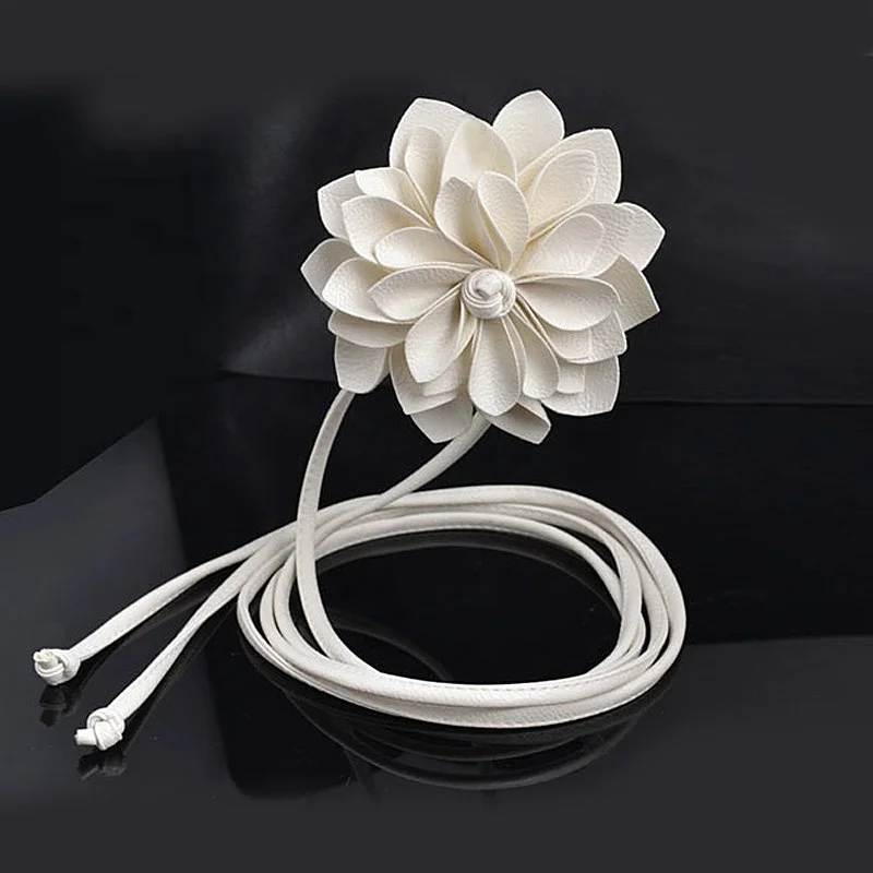 Korean fashion large flowers fine leather rope waist chain ladies sweet accessories belt
