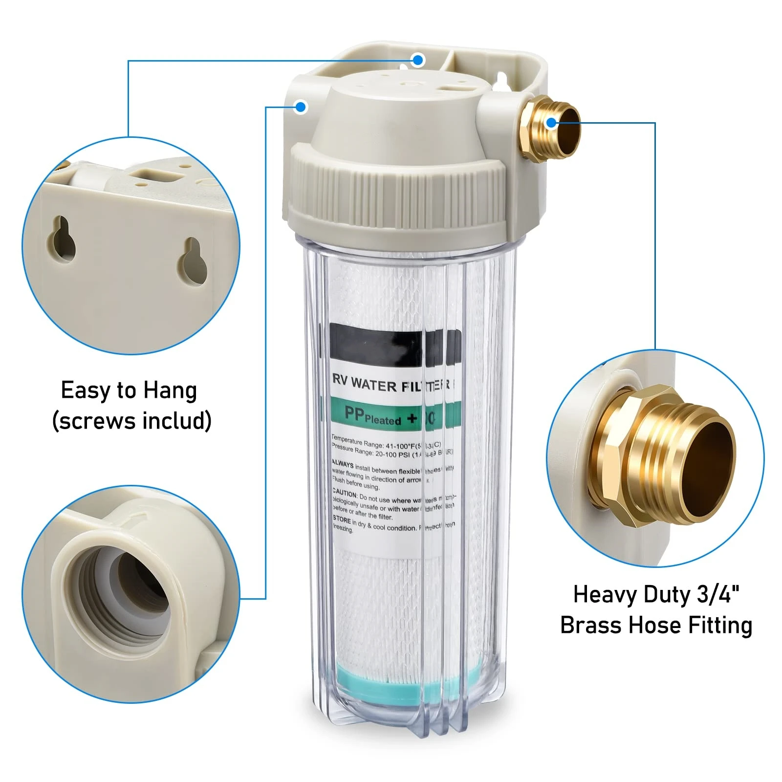 Quick Connect Water Filter Replacement Cartridge Inline Filter CB Activated Carbon White Outdoor Vehicle Power Supply
