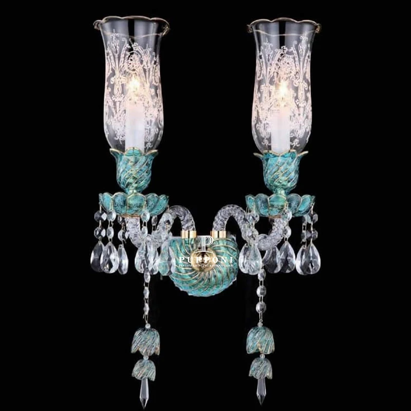 European Classic Luxury Chrome Plated Wall Lamp Indoor Bedroom Hall Corridor Glass Lampshade Crystal Decorative Wall Light