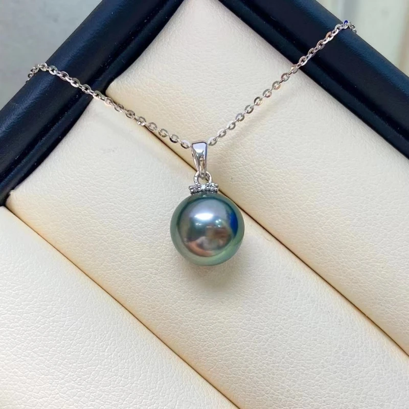 Tahiti malachite green pearl pendant 9-10mm perfect circle 18K gold pearl woman fashion natural pearl pendant