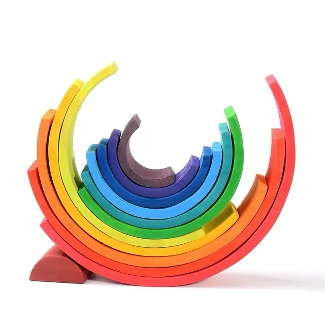 
12 Pieces Rainbow Stacker Nesting Puzzle Wooden Building Blocks, Parent Child Interactive Toys  (1600127958263)