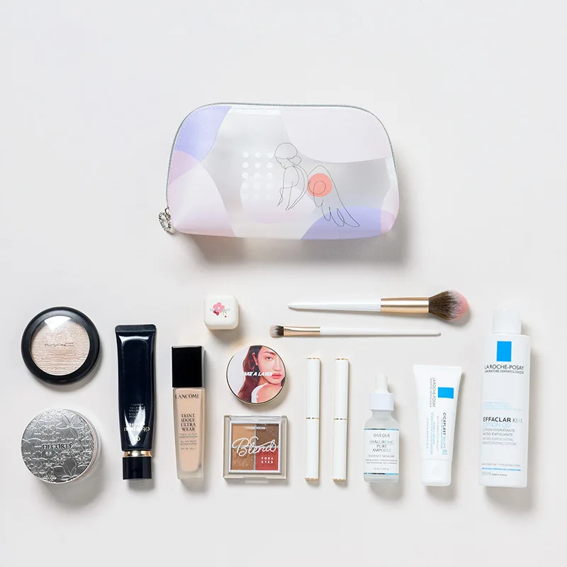 Woman Zipper Cosmetic Bag TPU Girl Character Toiletries Makeup Storage Case Frosted Transparent Travel For Lipstick Cream
