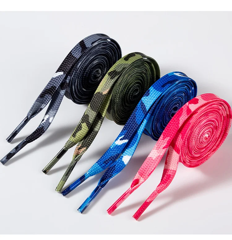 New Custom Wholesale Korean Designer Flat Camouflage Printing Polyester Double-deck Shoe Laces for Canvas Shoes