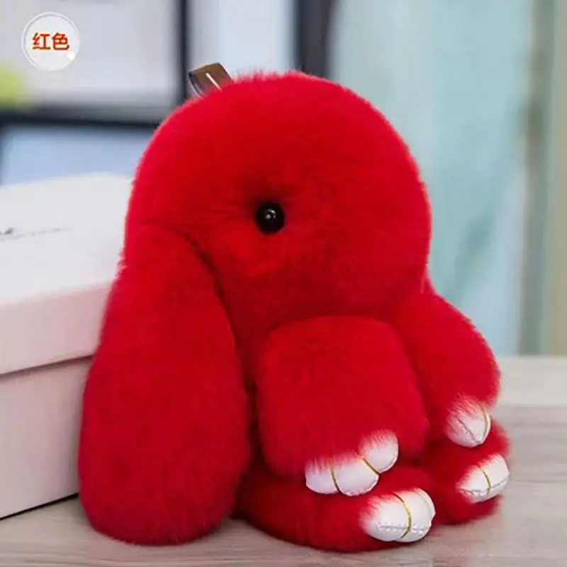 Plush Bunny Women Fur Pom Pom Keychain 15cm/18cm  Angel Rabbit Key Ring Hare Pompom Plush Dolls Toy Girls Bag Car Key Pendant