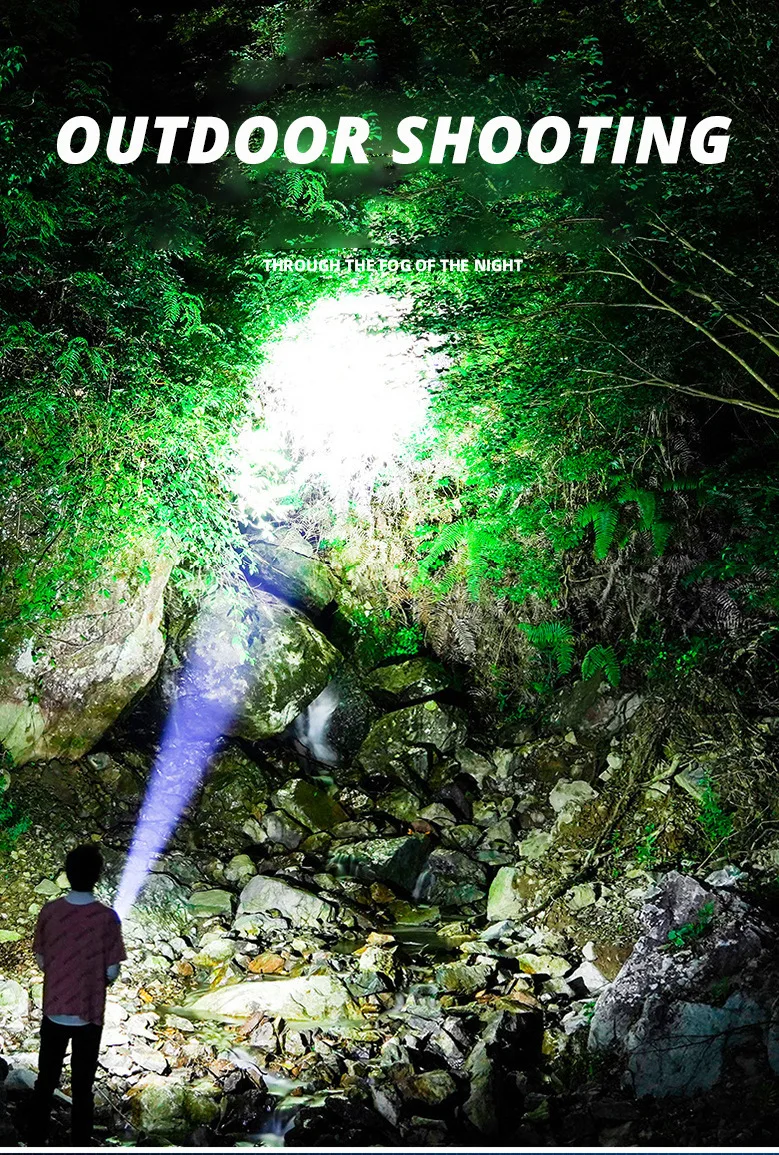 High Power Flashlight LED Zoom Focus Power Display Handheld Torch Type C Rechargeable Flash Light for Camping