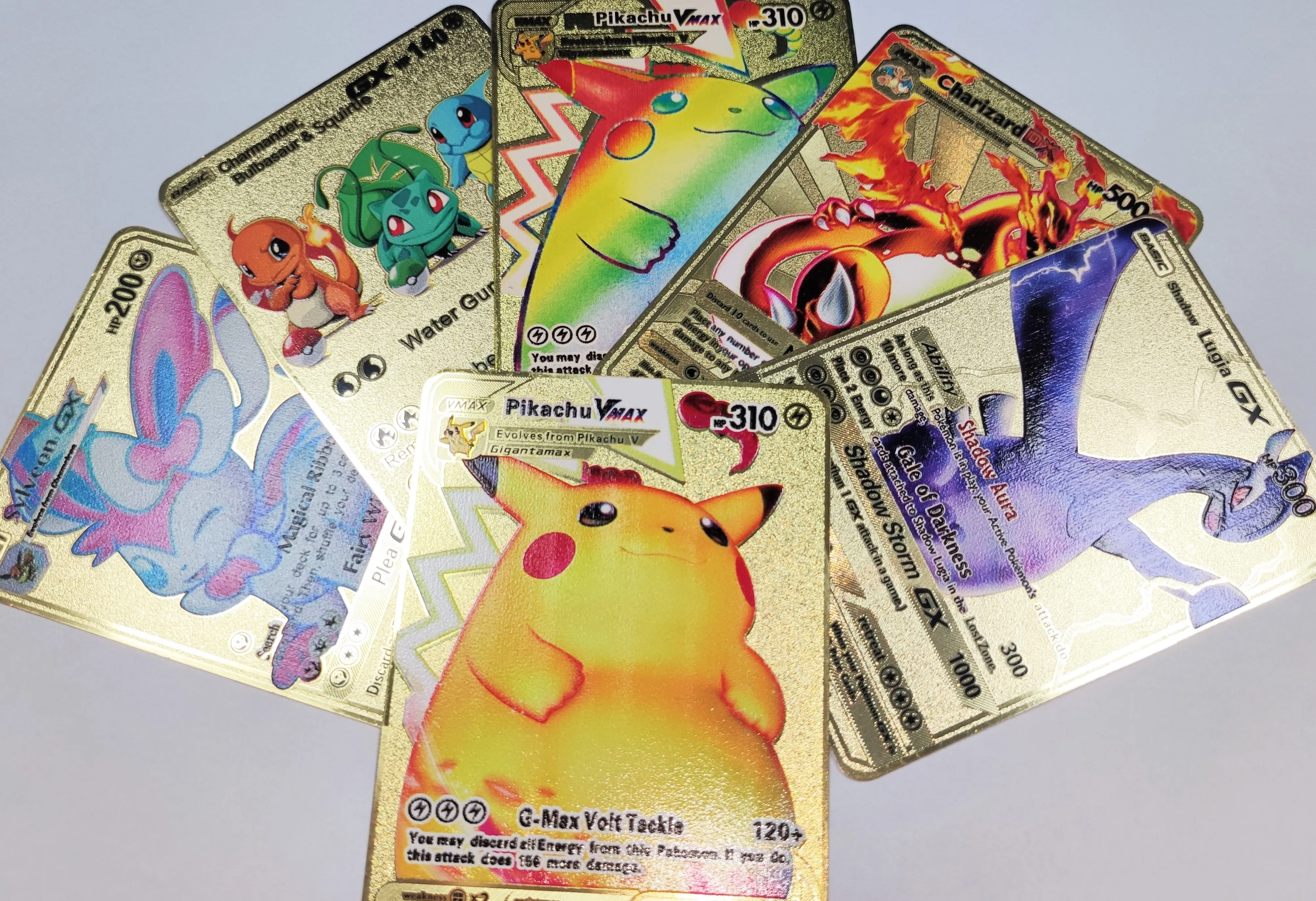 Pocket Monster Pokemond Cards Metal Gold Sliver Vmax GX Energy Card Charizard Pikachu Rare Collection Battle Trainer Boys Gift