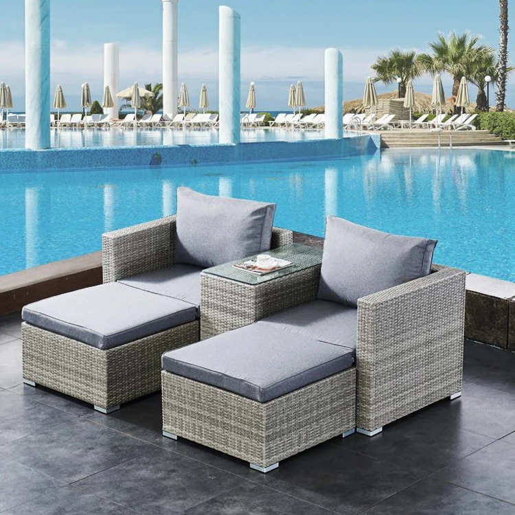 Patio Chaise Lounge Chair 2-piece Sun Beds Outdoor Pool Rattan Wicker Sun Loungers