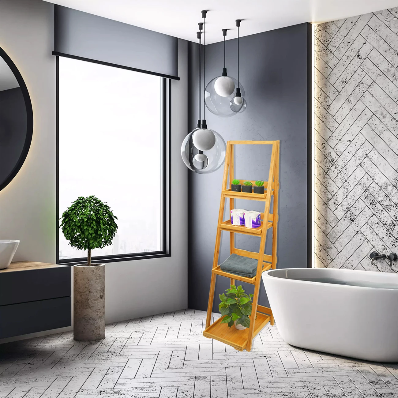 Multifunctional 4 Tier Foldable Bamboo Flower Pot Rack Shelf Ladder Shelving Display Stand Bookshelf Storage Rack