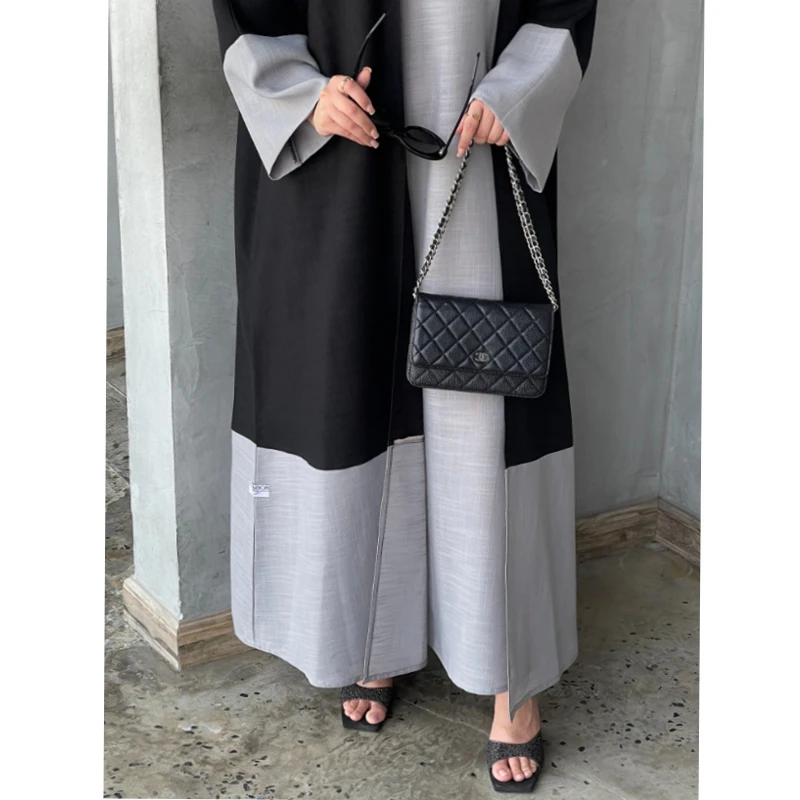 Colorblock Inner Dress Headscarf Muslim Women Dress Black Abaya Dubai