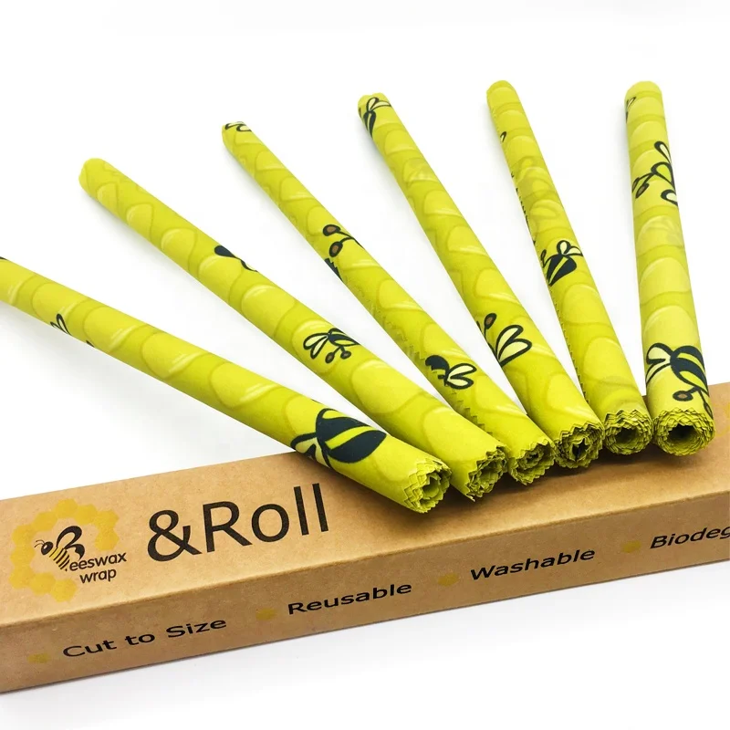 food grade LFGB  sustainable washable plastic free biodegradable food packaging beeswax wrap 1 metre roll