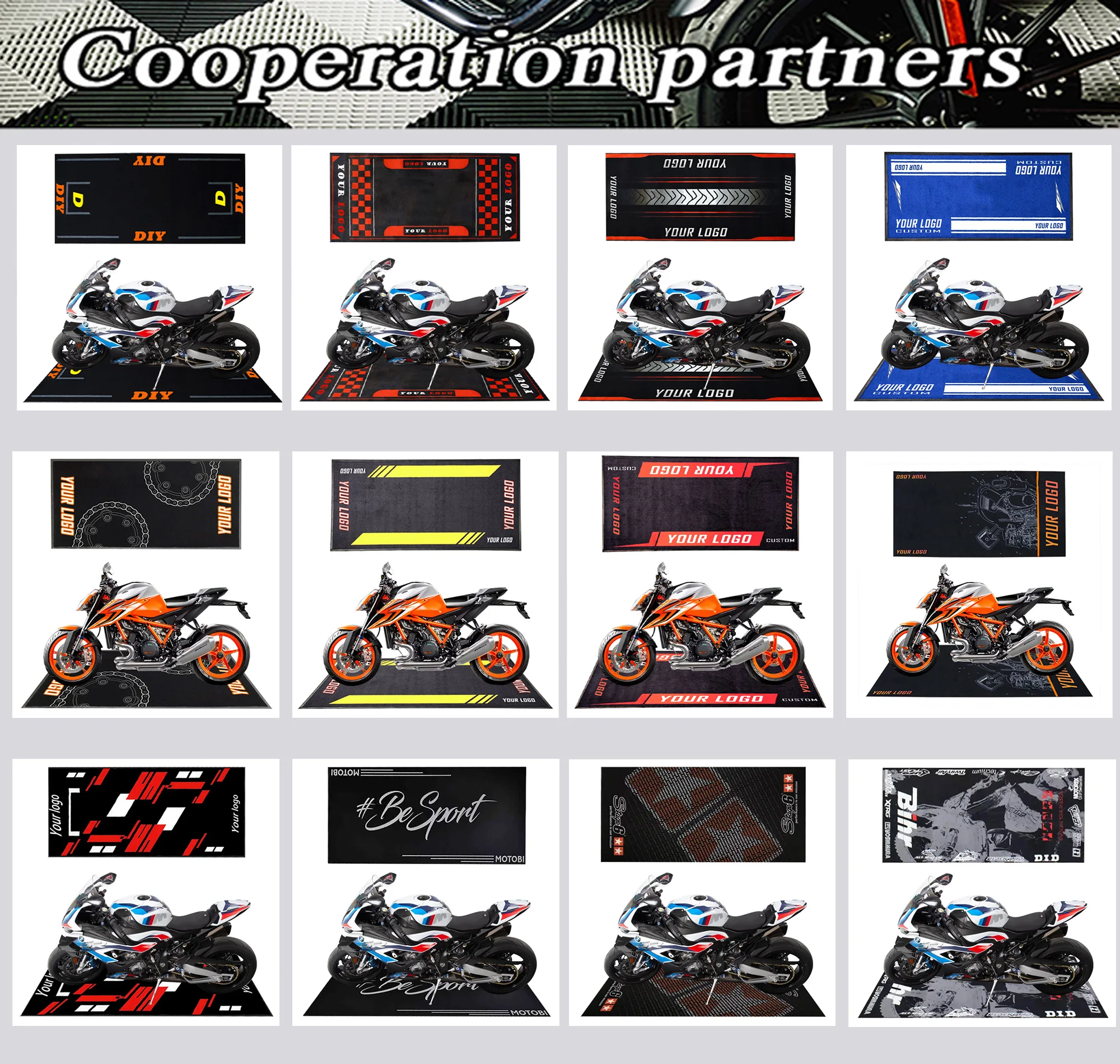 New Trend Motorcycle Mat Customized Pattern with Loop and Cut Pile Printed Carpet Made of Durable Nylon for Garage