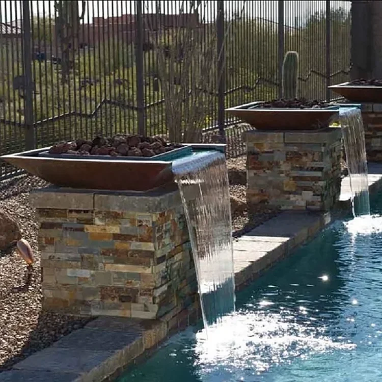 Decorative corten steel fire pit pool fountain waterfall fire bowl water outdoor pool for swimming pool
