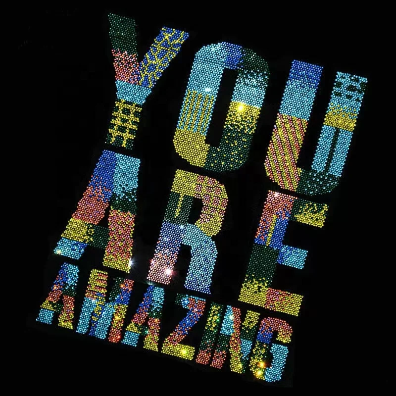 Custom OES Design Logo Motifs Made Crystal For T-Shirts Clothes Hoodie Bling Sheet Rhinestone Templates Heat Iron On Transfer