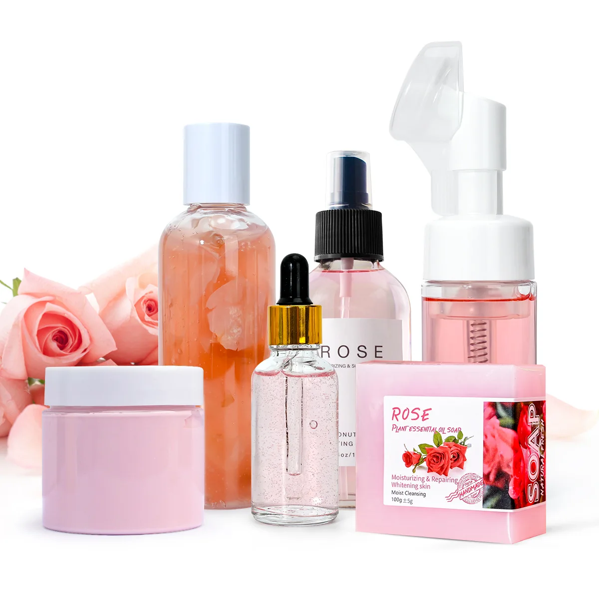 Natural Organic Pink Cleanser Rose Water Face Serum Skin Care Set Whitening And Moisturizing Skin Care Set