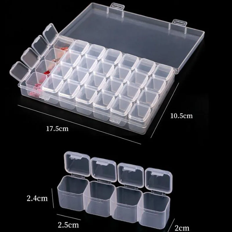 28 Grid Nail Storage Box Jewelry Organizer Cosmetics Diamond Painting Storage Nail Decoration Accessories Clear Plastic BH-A215