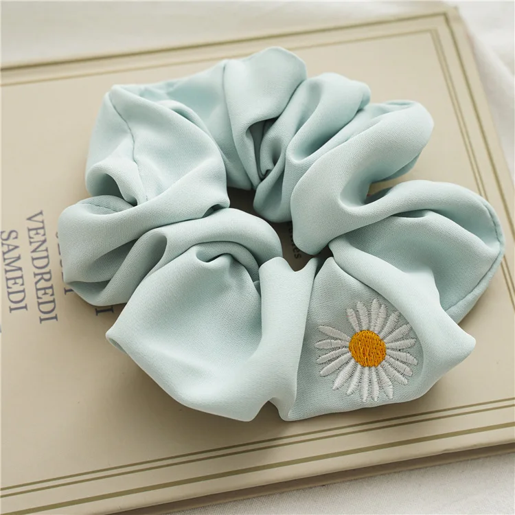 Fabric Elastic Band Scrunchies Custom Flower Printed  Hair Ties Polyester Scrunchies For Women