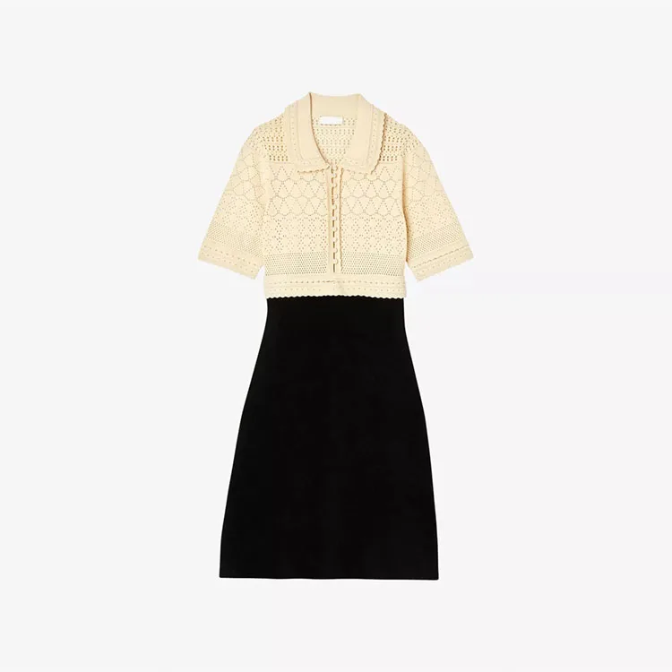 Knitwear Manufacturer Custom Spring Summer Polo Neck Short Sleeve Crochet Knit Women elegant casual Sweater Dress