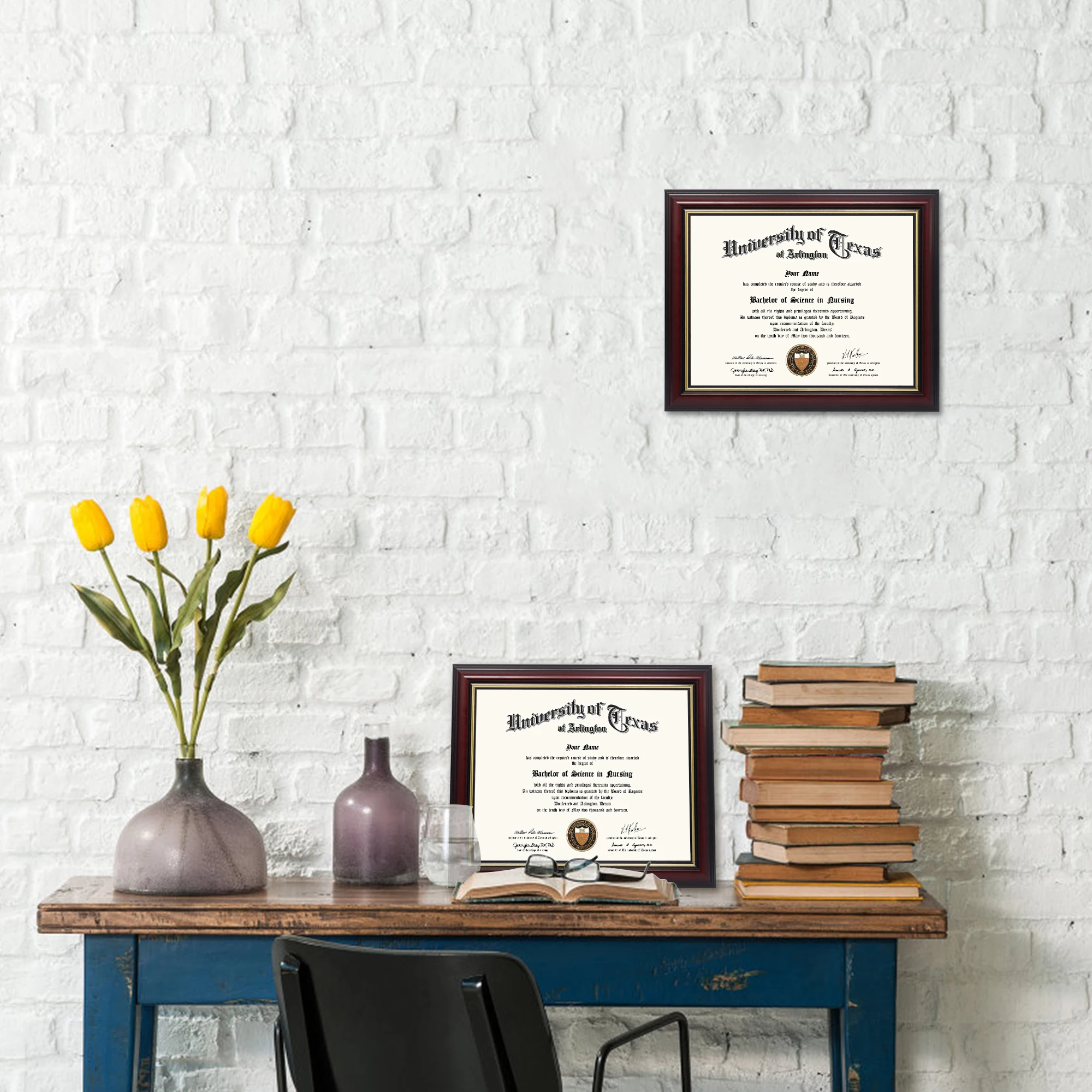 Modern Black Real Wood Frame with Gold Trim  Diploma Frame Certificate Frame 8.5 X 11