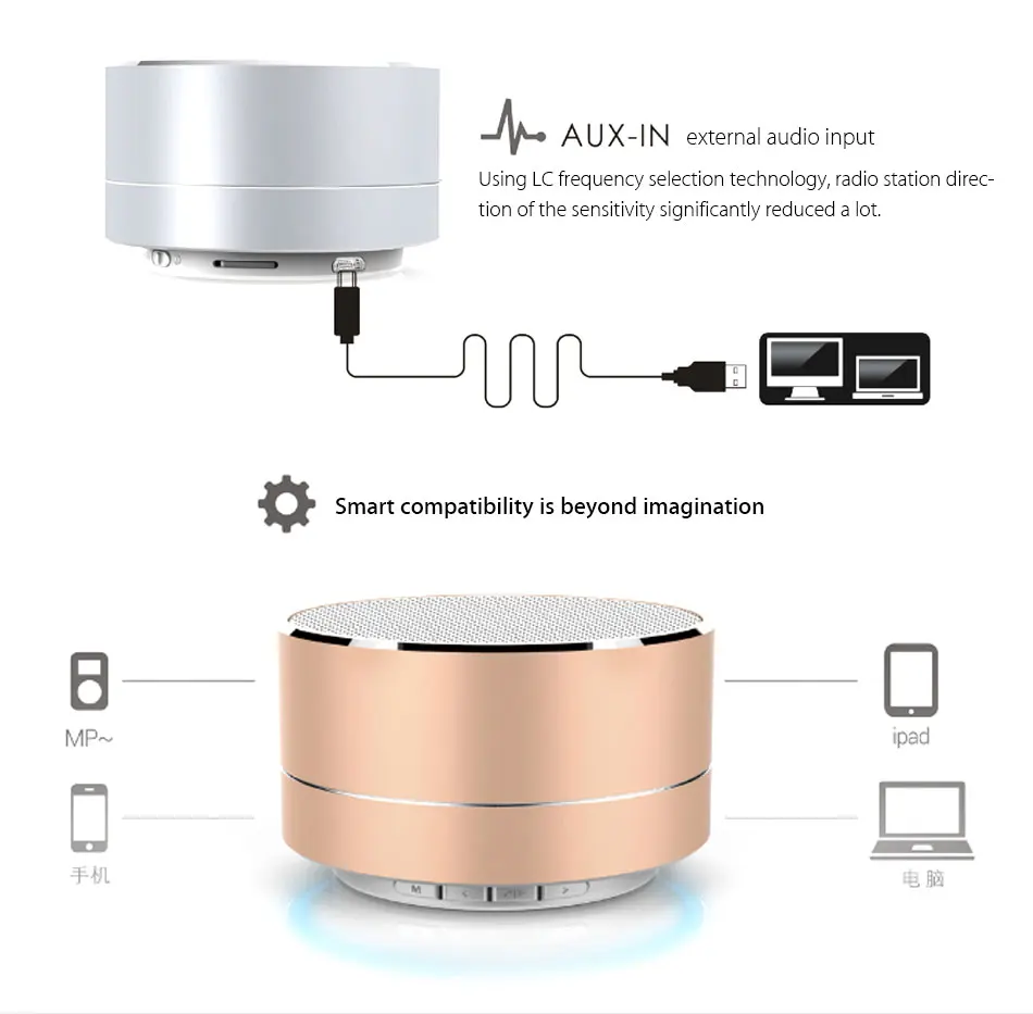 Best Selling Mini Round Metal Wireless Speaker RGB Light Gaming Bluetooths Speaker A10 FM Radio Function Speaker