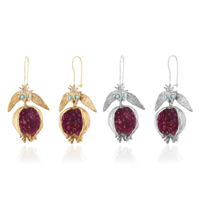 Unique Gold Pomegranate Design Earrings Dangle Hook Earrings for Women Female Fashion Jewelry Gifts for her