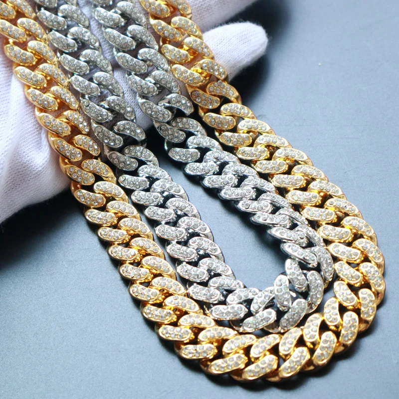 Fashion Jewelry 18mm Gold Plated Full Bling Diamond Cubic Zirconia Cuban Link Chain Necklace