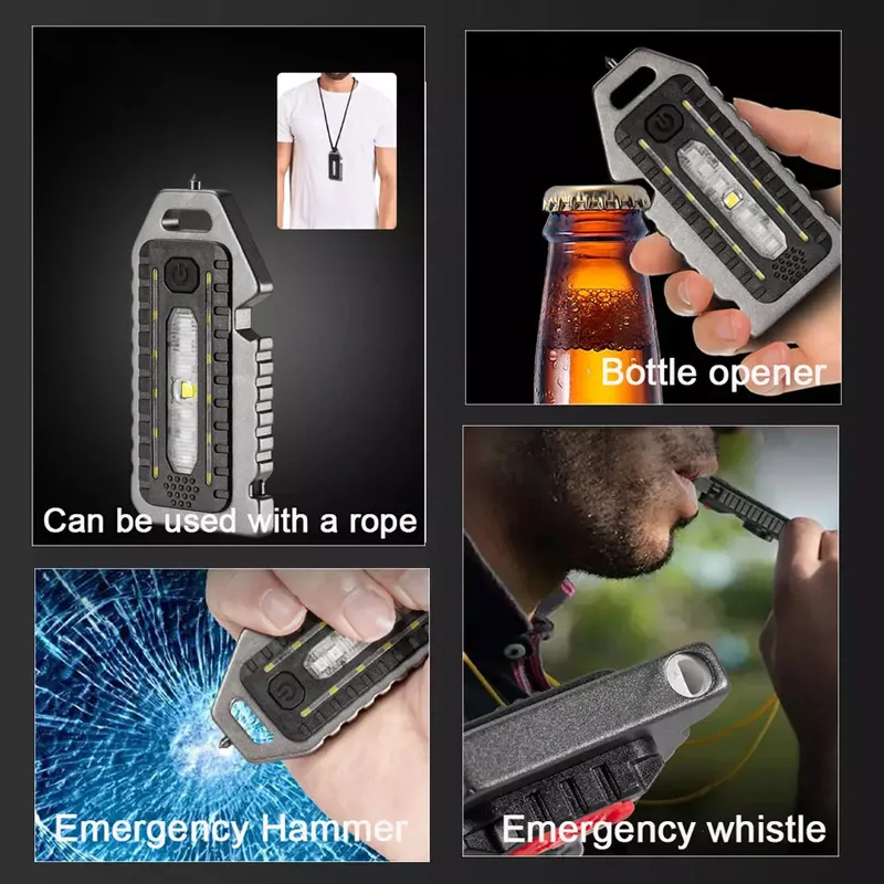 Mini LED Flashlight Keychain Light Strong Light Portable Torch White Yellow Red Light Tricolor