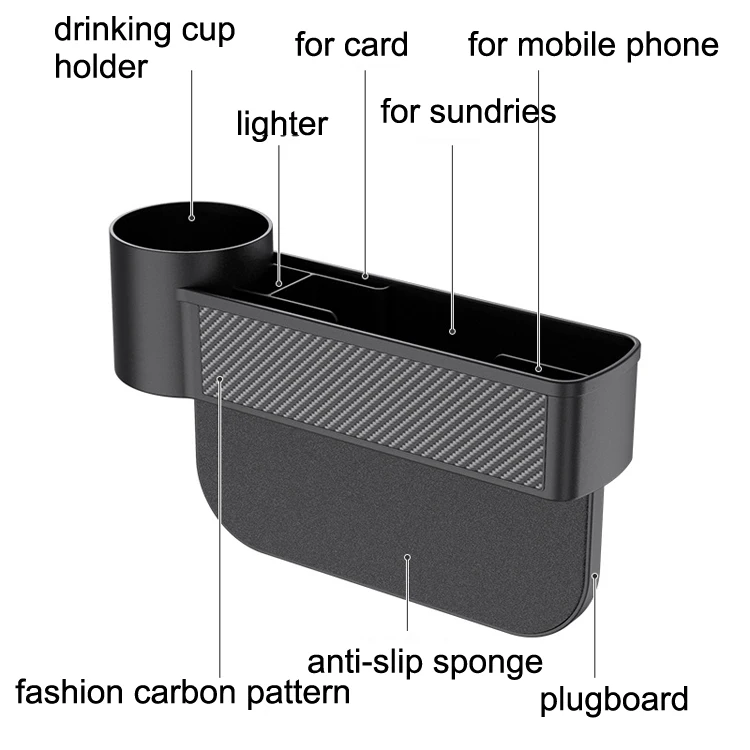 Multifunction adjustable car vehicle seat side gap filler organizer storage box