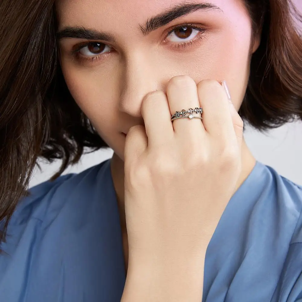 CZCITY Irregular 925 Sterling Silver Ring Female Charm Open Hollow Open Ethnic Jewelry Black Ring