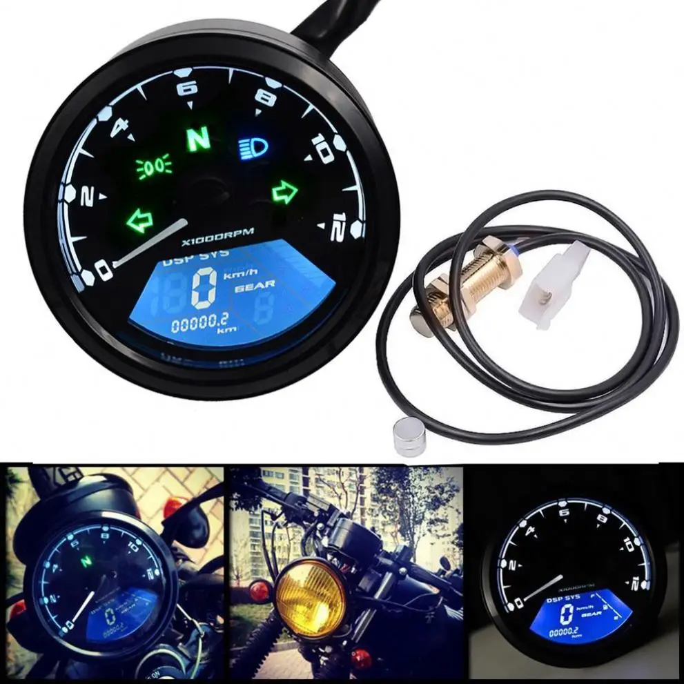 LED 12000RPM 6 Gear Universal Motorcycle LCD Digital Speedometer Backlight Motorcycle Odometer For1, 2,4 Cylinders Meter