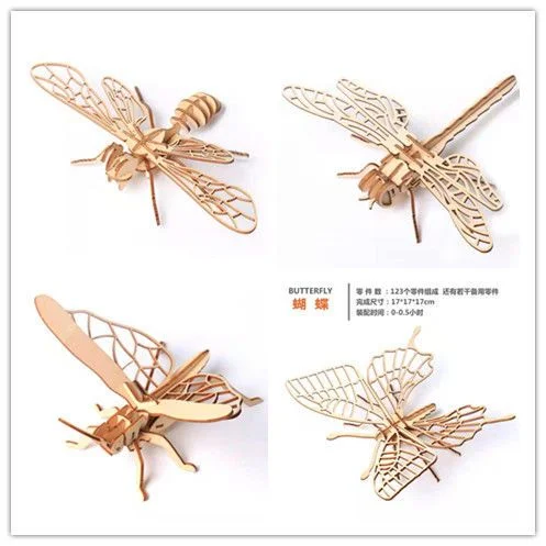 Hot Selling High Quality 3 D Innovative Cute Wooden Puzzle and Educational diy toys  Insects Shape Toys for Kids