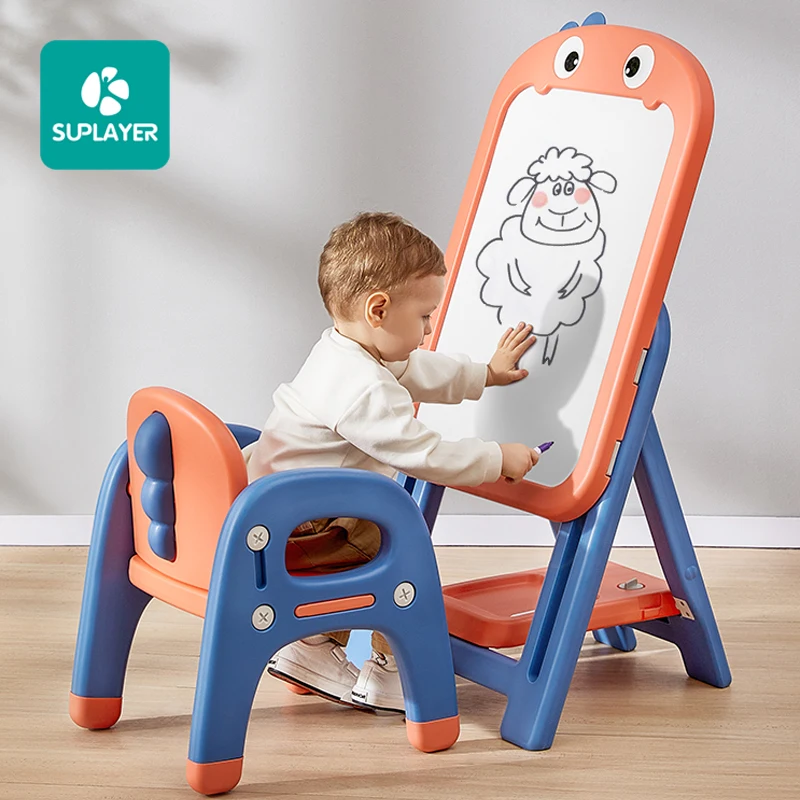 Suplayer kids children 3 in 1color board foldable  blackboard & whiteboard easel chalk drawing board xmas toy