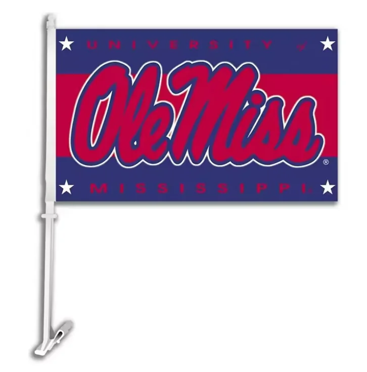 NCAA Mississippi Ole Miss Light Blue With Red Script Car Flag Sports Fan Automotive Flags